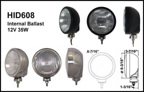 Eagle Eye Lights - Eagle Eye Lights HID608BD 6 3/16" Black 35W Internal Ballast HID Driving Clear Round HID Off Road Light with ABS Cover Each