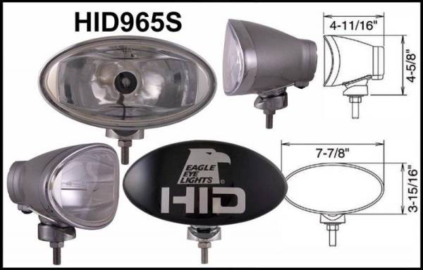 Eagle Eye Lights - Eagle Eye Lights HID965S 8" Aluminum DieCast SILVER 35W External Ballast HID Spot Clear Oval HID Off Road Light with ABS Cover Each