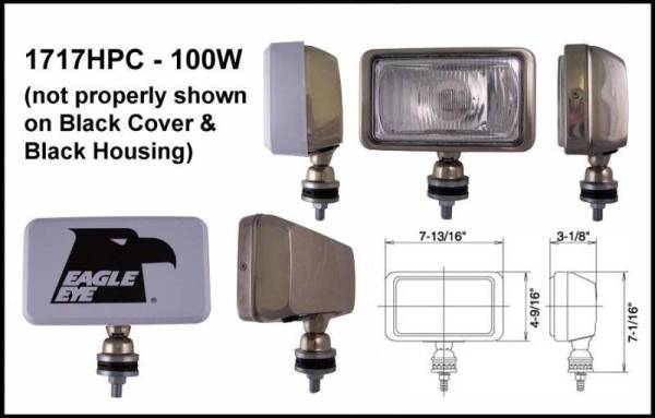 Eagle Eye Lights - Eagle Eye Lights 1717HPC 7 13/16" Black 12V 100W Driving Clear Rectangular Halogen Off Road Light with ABS Cover Each