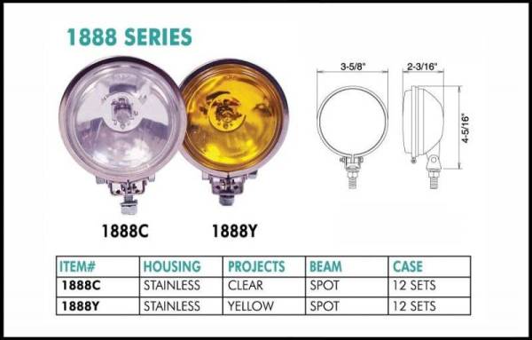 Eagle Eye Lights - Eagle Eye Lights 1888C 3 5/8" Stainless Steel 12V 55W Spot Clear Round Halogen Off Road Light Set