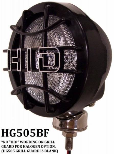 Eagle Eye Lights - Eagle Eye Lights HG505BF 4 31/32" Black 12V 100W Superwhite Flood Clear Round Halogen Off Road Light with Grille Guard Each