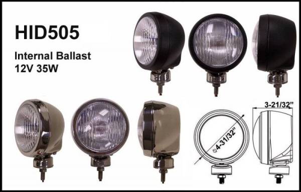 Eagle Eye Lights - Eagle Eye Lights HID505BD 4 31/32" Black 35W Internal Ballast HID Driving Clear Round HID Off Road Light WABS Cover Each