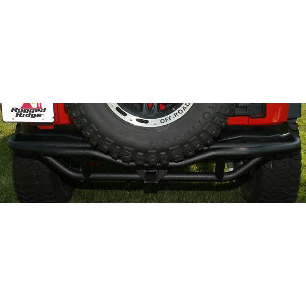 Rugged Ridge - Rugged Ridge 11503.15 Bumper Rock Crawler Rear With Hitch Textured Black Jeep Wrangler JK 2007-2010