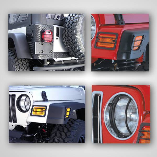 Rugged Ridge - Rugged Ridge 12495.02 Euro Guard Light Kit Black 6 Piece Jeep Wrangler Jeep TJ 1997-2006 Includes: Headlight Side Marker And Tail Light Guards