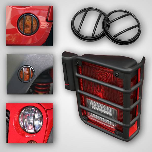 Rugged Ridge - Rugged Ridge 12496.02 Euro Guard Light Kit With Fog Lights Black 10 Piece Jeep Wrangler Jeep Wrangler JK 2007-2012