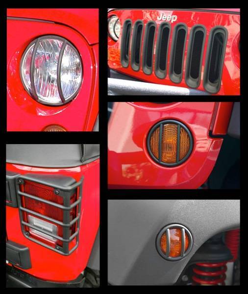 Rugged Ridge - Rugged Ridge 12496.06 Euro Guard Light Kit With Headlight Bezels And Grille Inserts Black 19 Piece Jeep Wrangler Jeep Wrangler JK 2007-2012