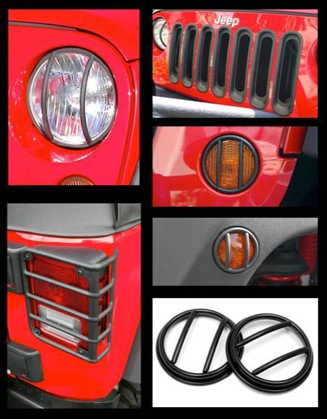 Rugged Ridge - Rugged Ridge 12496.05 Euro Guard Light Kit With Headlight Bezels And Grille Inserts Black 21 Piece Jeep Wrangler Jeep Wrangler JK 2007-2012