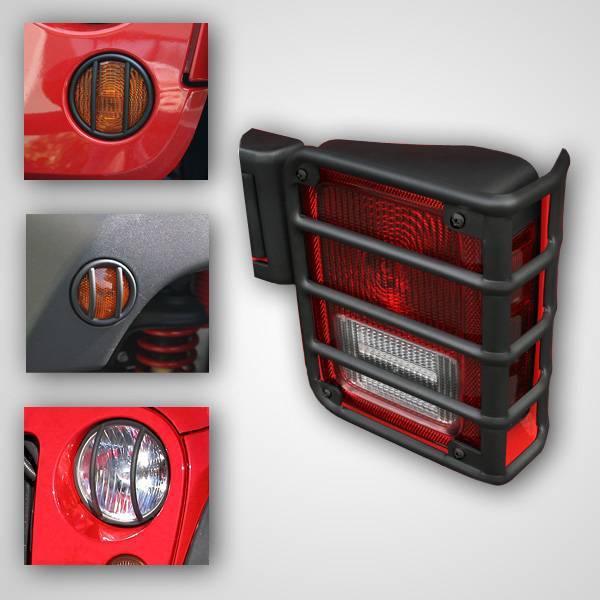 Rugged Ridge - Rugged Ridge 12496.03 Euro Guard Light Kit Without Fog Lights Black 8 Piece Jeep Wrangler Jeep Wrangler JK 2007-2012