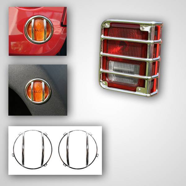 Rugged Ridge - Rugged Ridge 12496.09 Euro Guard Light Kit Without Fog Lights Stainless Steel 10 Piece Jeep Wrangler Jeep Wrangler JK 2007-2012