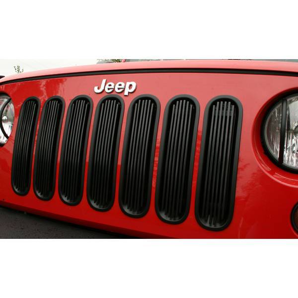 Rugged Ridge - Rugged Ridge 11401.30 Grille Insert Billet Set Black Aluminum Jeep Wrangler JK 2007-2012