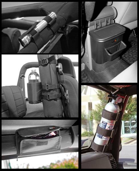 Rugged Ridge - Rugged Ridge 12496.15 Interior Storage Kit Black Jeep Wrangler Jeep Wrangler JK 2007-2012 Includes: Fire Extinguisher Mount Roll Bar Cup Holders Sun Glass Holder And Rear Seat Organizer
