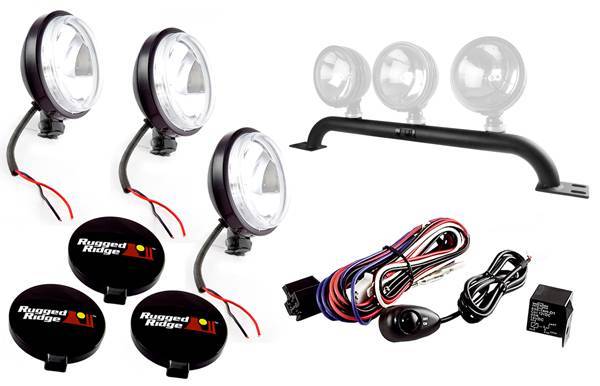 Rugged Ridge - Rugged Ridge 12496.13 Front Bumper Light Bar Kit With Slim Fog Lights 5 Piece Black Jeep Wrangler Jeep Wrangler JK 2007-2012