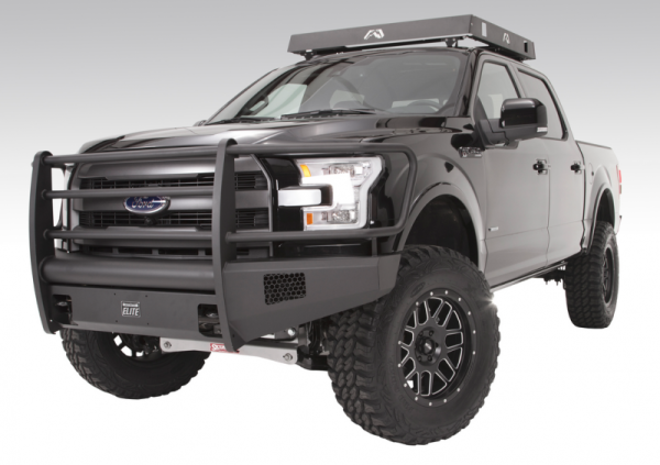 Fab Fours - Fab Fours FF15-R3250-1 Black Steel Elite Smooth Front Bumper Full Guard Ford F150 2015-2017
