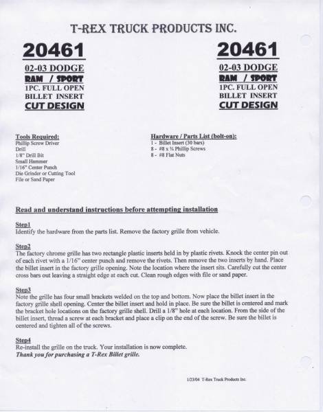 T-Rex Grilles - T-Rex Grilles 20461 Billet Series Grille