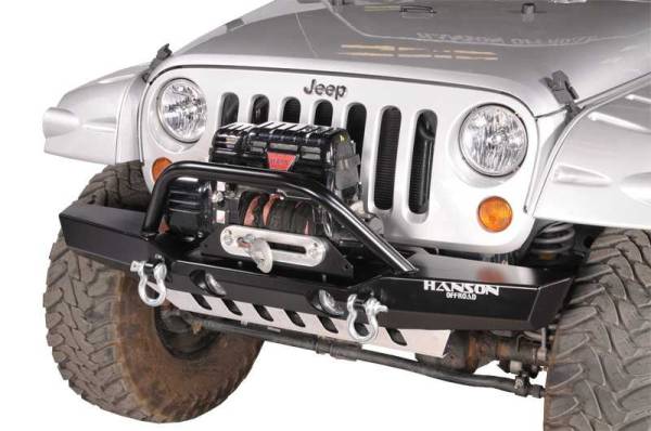 Hanson Offroad - Hanson Offroad JKML1202-P Jeep JK Medium Winch Guard Front Bumper with Light Provision