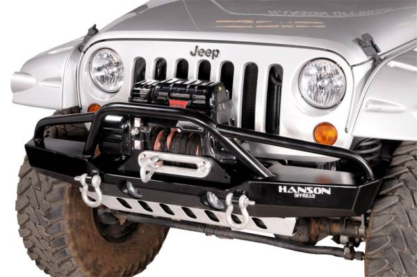 Hanson Offroad - Hanson Offroad JKML1302-P Jeep JK Medium Fenderbar Front Bumper with Light Provision