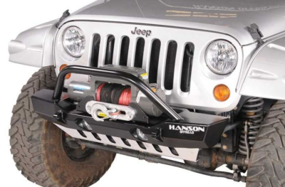 Hanson Offroad JKSL1202-P Jeep JK Stubby Winch Guard Front Bumper with Light Provision
